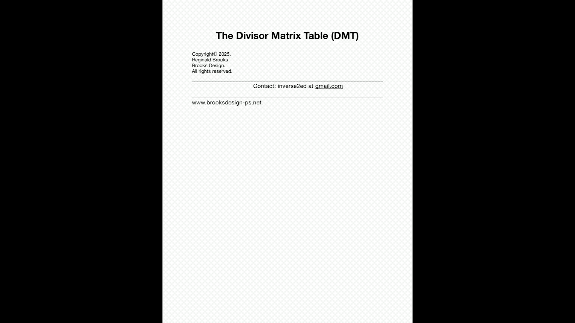 TheDivisorMatrixTable(DMT)+